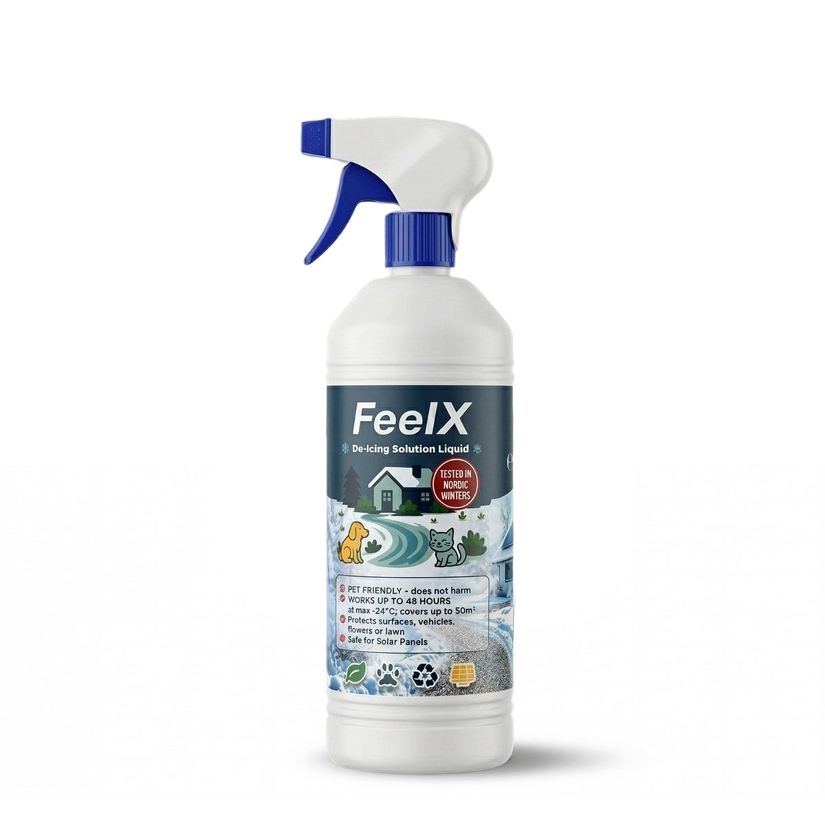 Flacon FeelX lichid de dezgheț 1 L cu pulverizator, vedere frontală