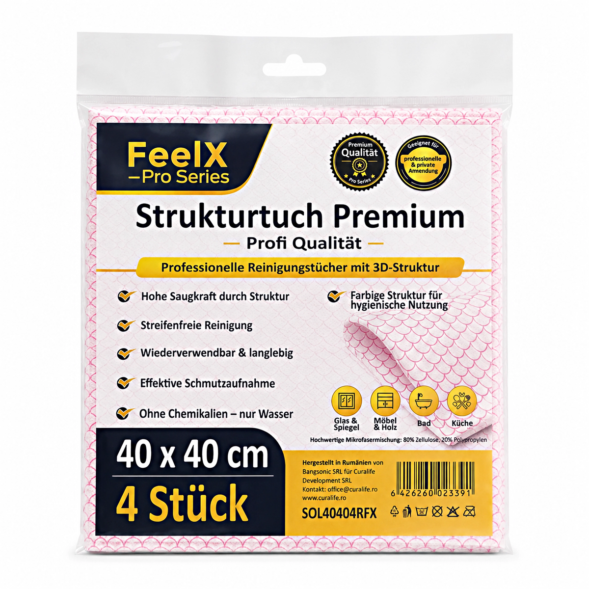 Lavete FeelX Mobilă & Lemn – roz – 4 bucăți 40x40 cm