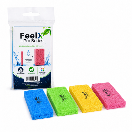 Bureți de vase FeelX Pro Series din celuloză comprimată – 4 bucăți