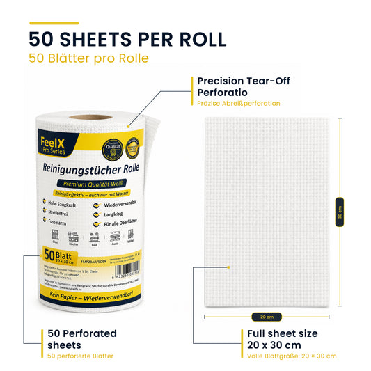 Rolă 50 lavete reutilizabile FeelX Pro Series – 20x30 cm