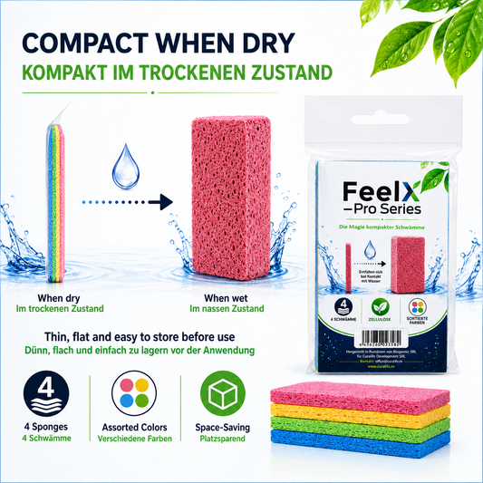 Bureți de vase FeelX Pro Series din celuloză comprimată – 4 bucăți