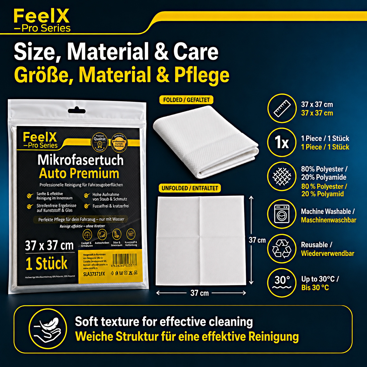 Lavetă microfibră FeelX Auto – 37x37 cm