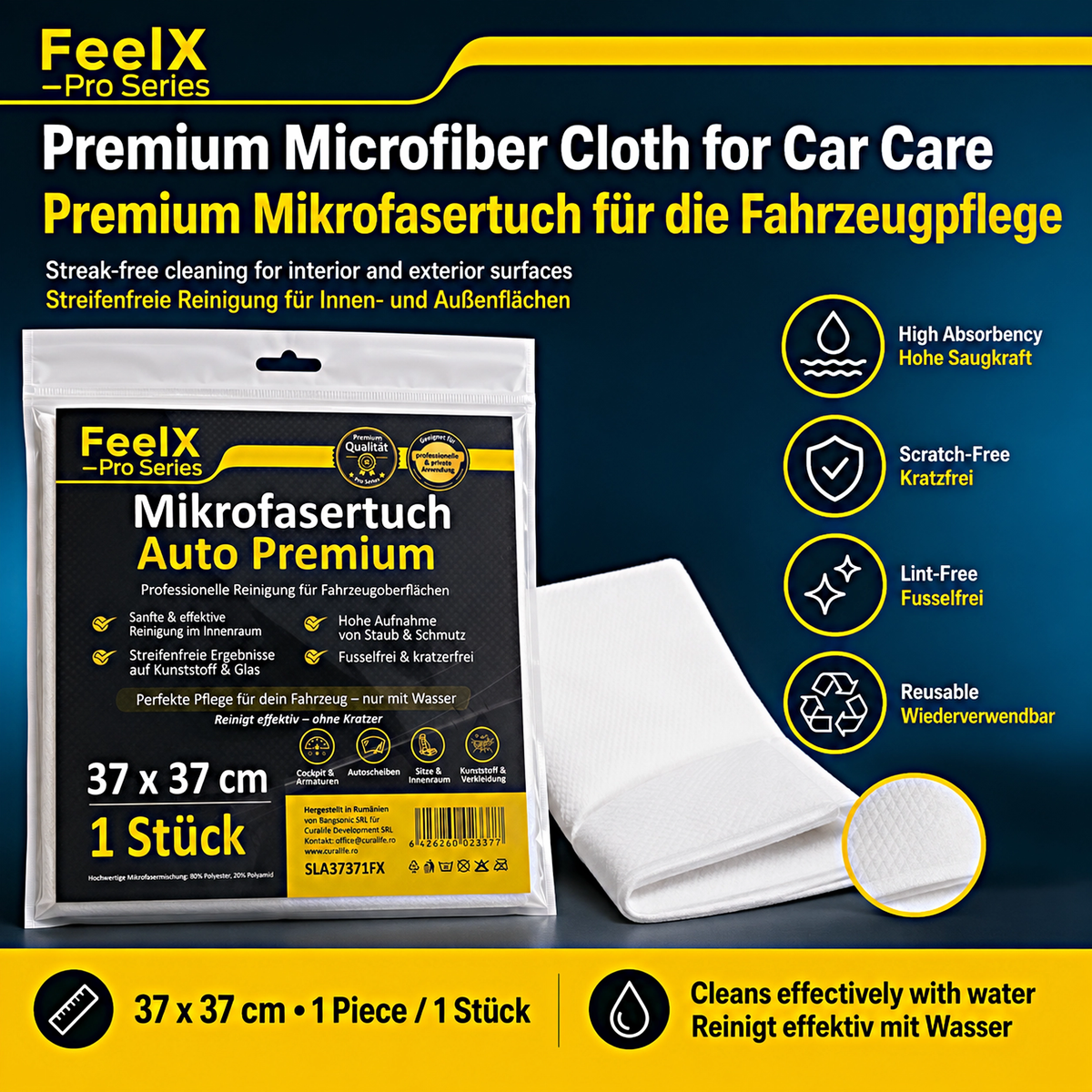 Lavetă microfibră FeelX Auto – 37x37 cm