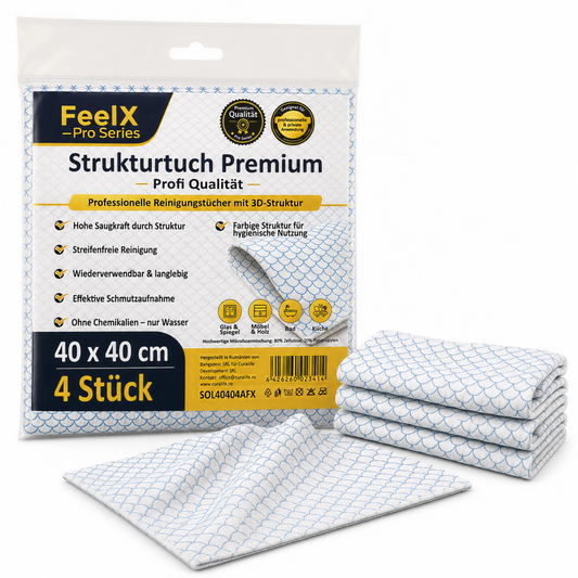 Lavete FeelX Geam & Oglindă – albastru – 4 bucăți 40x40 cm