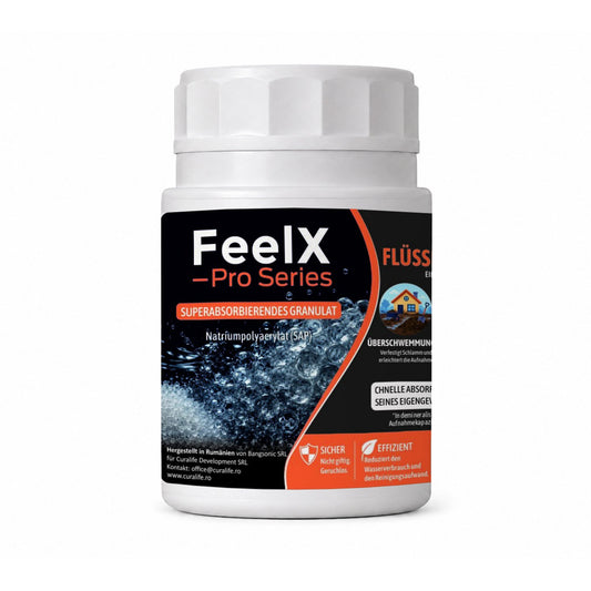 Flacon FeelX cu granule absorbante 100 g, vedere frontală a ambalajului