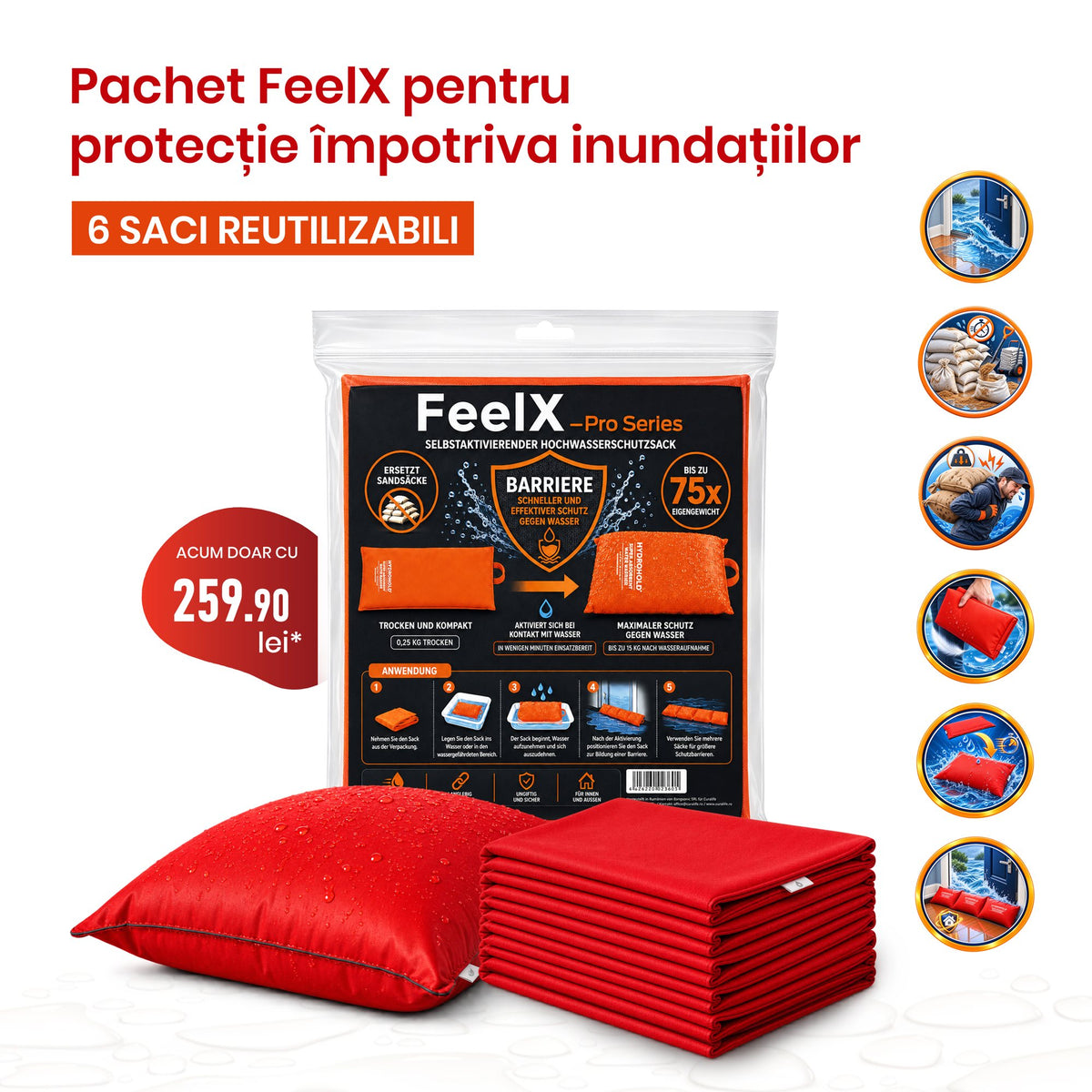 Pachet antiinundație FeelX – 6 saci reutilizabili