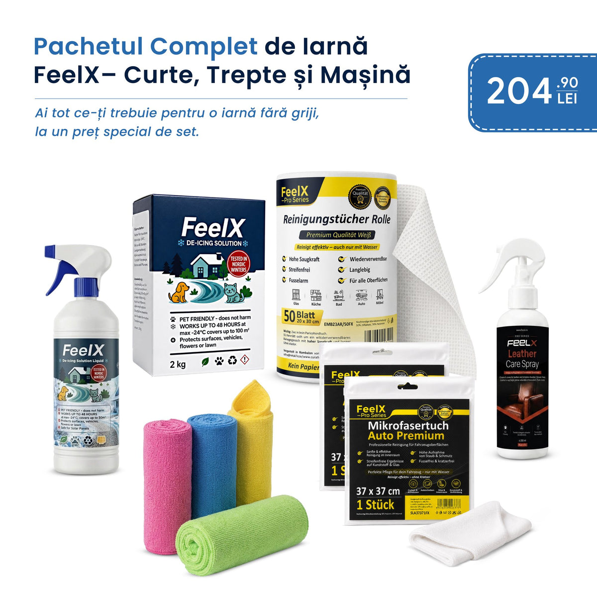 Pachetul complet de iarnă FeelX – curte, trepte și mașină